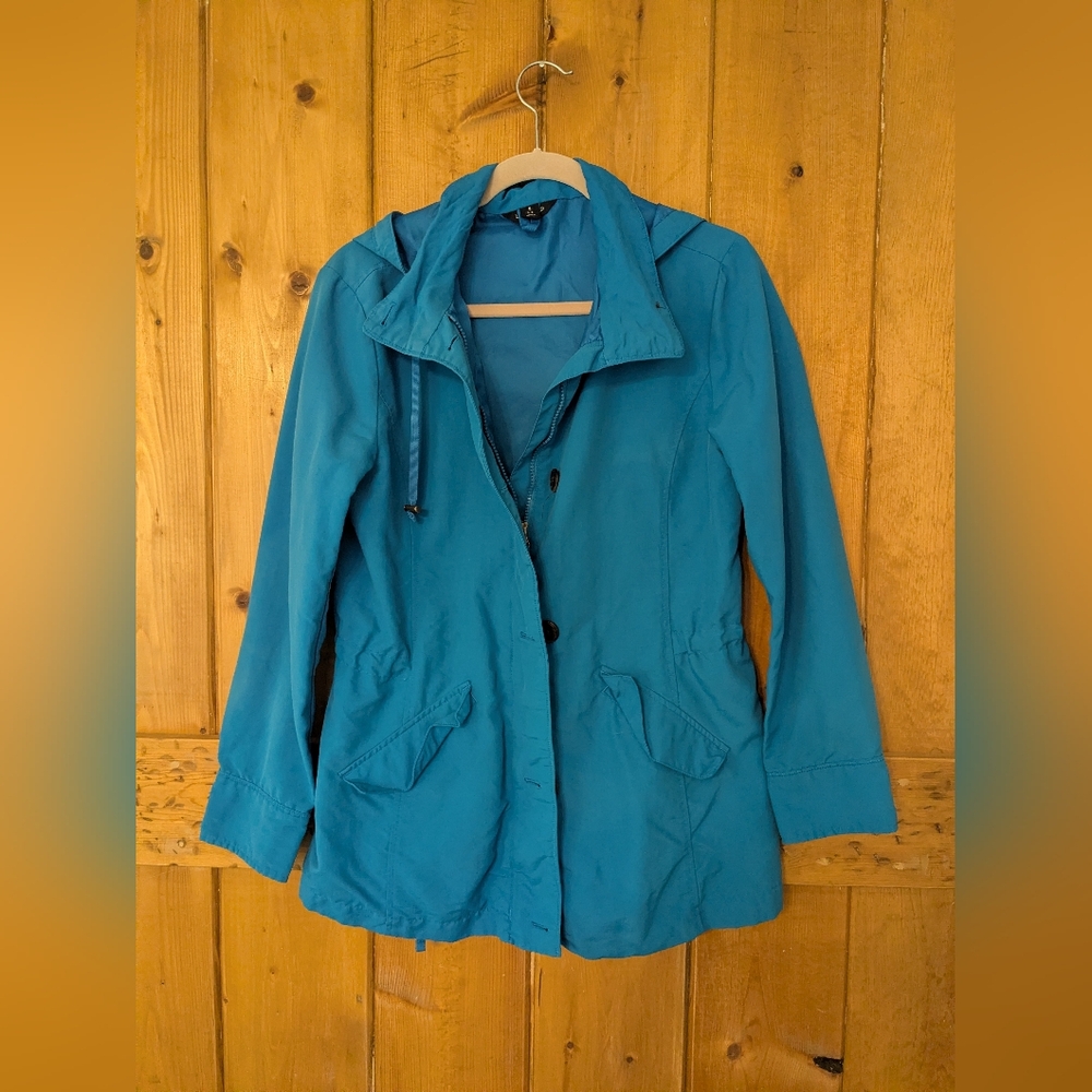 Lands End Women’s Turquoise Lightweight Jacket Full Zip Button Front Casual Coat